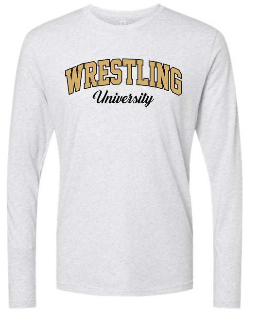 HEATHER WHITE TRIBLEND LONG SLEEVE SCRIPT LOGO