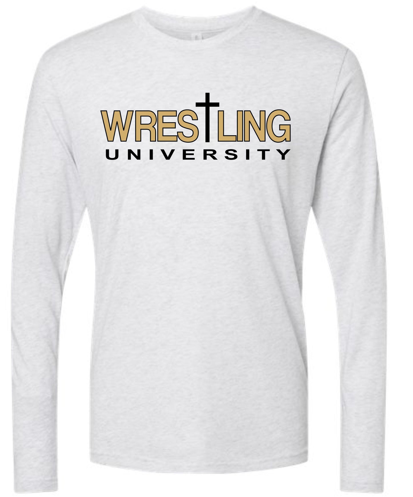 HEATHER WHITE ADULT TRIBLEND LONG SLEEVE CROSS LOGO