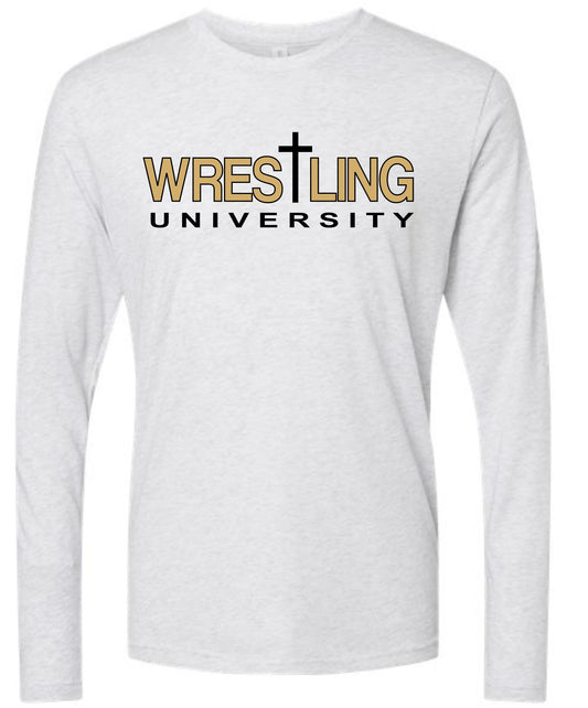 HEATHER WHITE ADULT TRIBLEND LONG SLEEVE CROSS LOGO